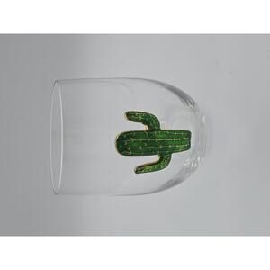 Clear Glass Green Cactus 3D Stemless Wine Glass